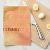 オレンジ色のテクスチャ背景と秋果実 キッチンタオル (四つ折り)