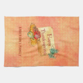 オレンジ色のテクスチャ背景と秋果実 キッチンタオル (横)