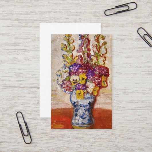 オレンジ色のテーブルに青と白の花瓶の花 名刺 (正面/裏面インサイチュ)