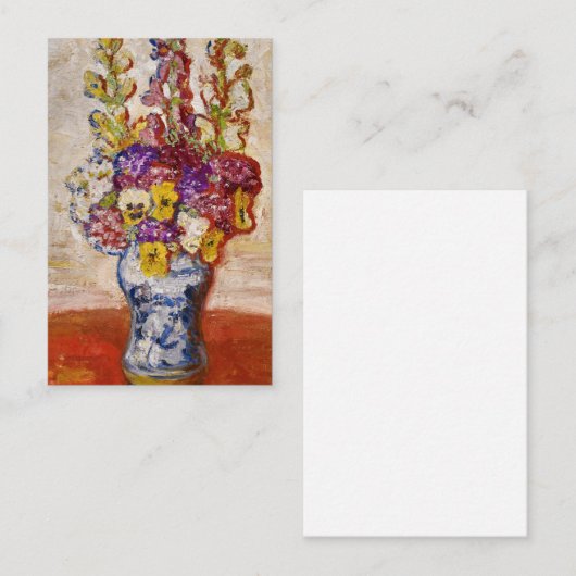 オレンジ色のテーブルに青と白の花瓶の花 名刺 (正面/裏面)