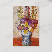 オレンジ色のテーブルに青と白の花瓶の花 名刺 (正面)