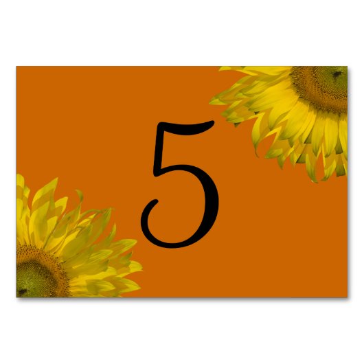 オレンジ色のテーブル番号に黄色のひまわり テーブルナンバー (正面)