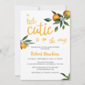 オレンジ色のテーマの小さなかわいこちゃんの赤ちゃんシャワー 招待状 (正面)