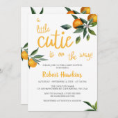 オレンジ色のテーマの小さなかわいこちゃんの赤ちゃんシャワー 招待状 (正面/裏面)