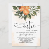 オレンジ色のテーマの小さなかわいこちゃんの赤ちゃんシャワー 招待状 (正面)