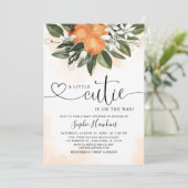 オレンジ色のテーマの小さなかわいこちゃんの赤ちゃんシャワー 招待状 (スタンド正面)