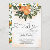 オレンジ色のテーマの小さなかわいこちゃんの赤ちゃんシャワー 招待状 (正面/裏面)