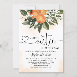 オレンジ色のテーマの小さなかわいこちゃんの赤ちゃんシャワー 招待状