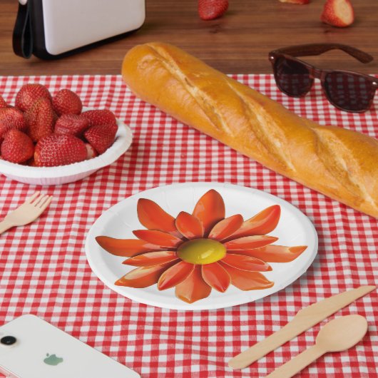 オレンジ色のデイジーの花 春の花壇の華やかな花 ペーパープレート (ピクニック)