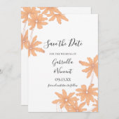 オレンジ色のデイジーホワイトウェディングに日付を保存 セーブザデート (正面/裏面)