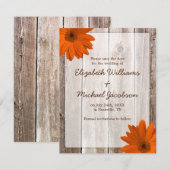 オレンジ色のデイジー バーン ウッド セーブ・ザ・デートのお知らせ 招待状 (正面/裏面)