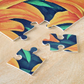 オレンジ色のデイリリーと緑離れの ジグソーパズル (側面)