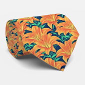 オレンジ色のデイリリーと緑離れの ネクタイ (ロール)