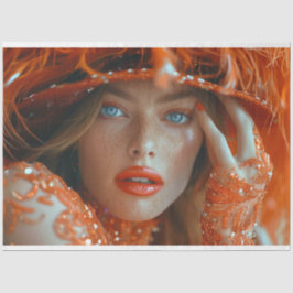 オレンジ色のデコパージュのフラッパー・フラムボイアンス・レディ 薄葉紙