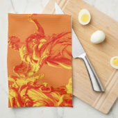 オレンジ色のデジタルアートと彫刻 キッチンタオル (四つ折り)