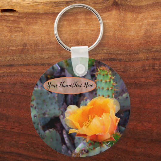 オレンジ色のトゲのナシのサボテンの花の写真 キーホルダー (正面)