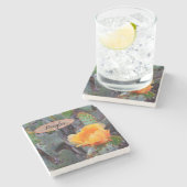 オレンジ色のトゲのナシのサボテンの花の写真 ストーンコースター (横)