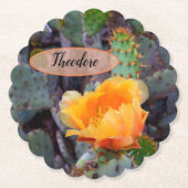 オレンジ色のトゲのナシのサボテンの花の写真 ペーパーコースター (正面)