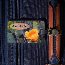 オレンジ色のトゲのナシのサボテンの花の写真 ラゲッジタグ