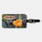 オレンジ色のトゲのナシのサボテンの花の写真 ラゲッジタグ (正面横)