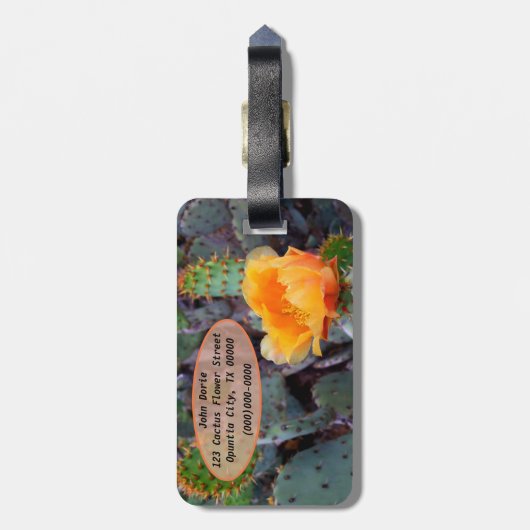 オレンジ色のトゲのナシのサボテンの花の写真 ラゲッジタグ (裏面縦)