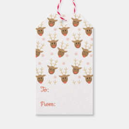 オレンジ色のトナカイ柄 ギフトタグ