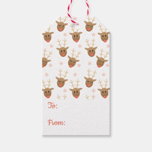 オレンジ色のトナカイ柄 ギフトタグ (正面)