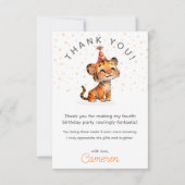 オレンジ色のトラの子供の誕生日パーティー サンキューカード (正面)