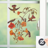 オレンジ色のトランペットの花とマングローブのハミングバード ウィンドウサイン (ホーム)