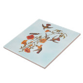 オレンジ色のトランペットの花とマングローブのハミングバード タイル (側面)