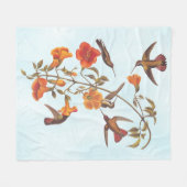 オレンジ色のトランペットの花とマングローブのハミングバード フリースブランケット (正面(横))