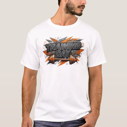 オレンジ色のトレーニングデイウェアラブルアート Tシャツ (正面)