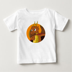 オレンジ色のドラゴンベビーTシャツ ベビーTシャツ