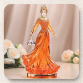 オレンジ色のドレスを着たクリスタルガラスの王女 コースター (正面)