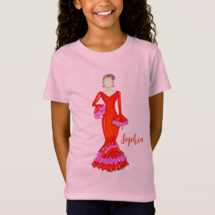 オレンジ色のドレスを着たフラメンコダンサーTシャツ Tシャツ