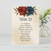 オレンジ色のネイビーフラワーシーティングチャートカード 招待状 (スタンド正面)