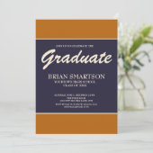 オレンジ色のネイビーブルーの卒業パーティーの写真を焼いた 招待状 (スタンド正面)