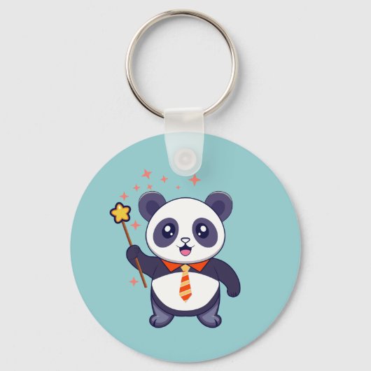 オレンジ色のネクタイを着た可愛らしいパンダ キーホルダー (正面)