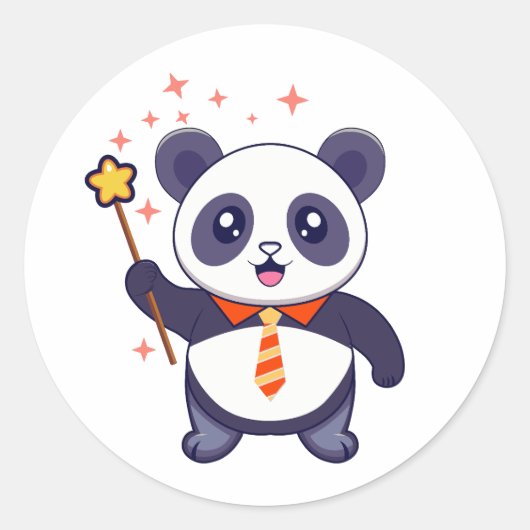 オレンジ色のネクタイを着た可愛らしいパンダ ラウンドシール (正面)
