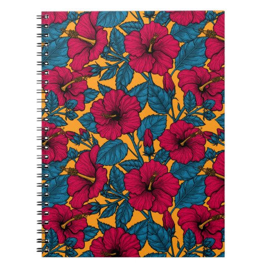 オレンジ色のノートに赤いハイビスカス ノートブック (正面)