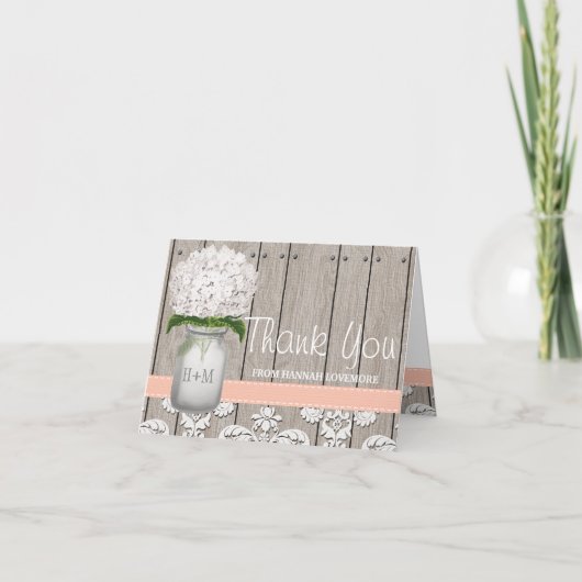 オレンジ色のハイドランジア モノグラム入り メイソンジャー 感謝 (正面)