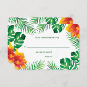 オレンジ色のハイビスカスと熱帯葉の2 出欠カード (正面/裏面)