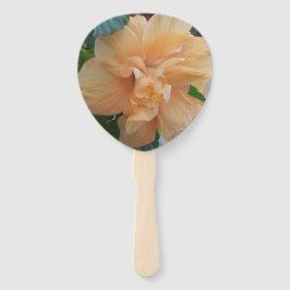 オレンジ色のハイビスカスの花が付いたハンドファン ハンドファン