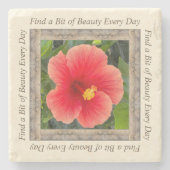 オレンジ色のハイビスカスを使用した大理石フォトコースター ストーンコースター (正面)