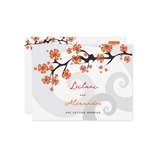 オレンジ色のハイビスカスグレーの渦巻き熱帯日を保存 案内ポストカード (正面/裏面インサイチュ)