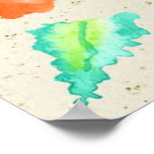 オレンジ色のハイビスカス絵画の水彩ベージュ和紙 ポスター (角)