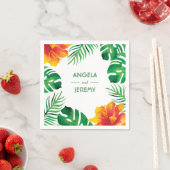 オレンジ色のハイビスカス葉とトロピカル結婚の2 スタンダードカクテルナプキン (インサイチュ)