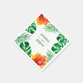 オレンジ色のハイビスカス葉とトロピカル結婚の2 スタンダードカクテルナプキン (角)
