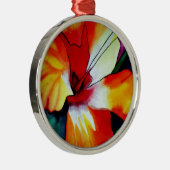 オレンジ色のハイビスカス 熱帯の花 水彩画アート メタルオーナメント (右)
