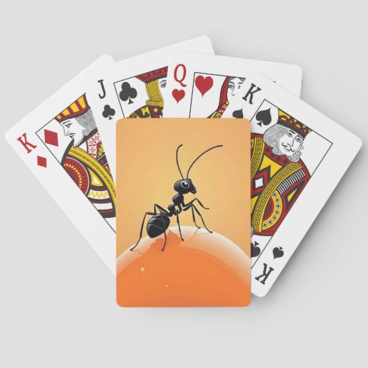 オレンジ色のハニードロップの上の漫画アリ トランプ (裏面)